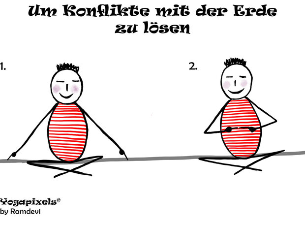 Yogapixels: Zeichnungen von lustigen Yogamännchen, die eine Übungsreihe vorführen. Die Übung wird im Text beschrieben.
